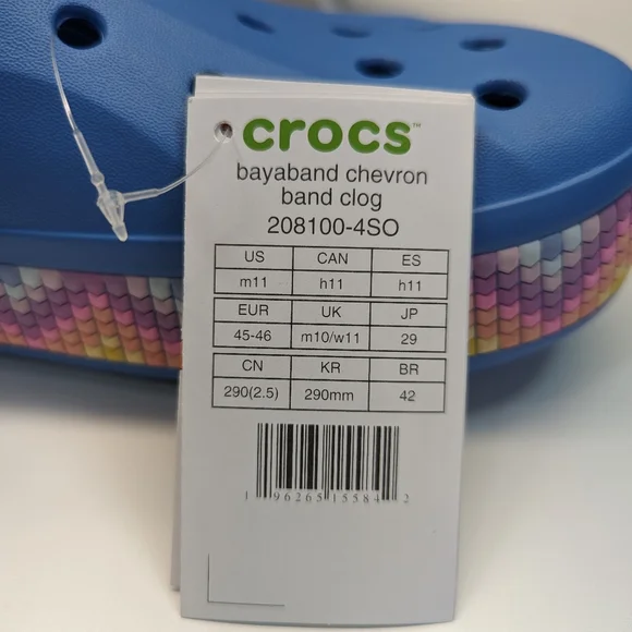 Crocs Bayaband Chevron Band Clogs Blue Multicolor swirl trim Sandals Men's 11